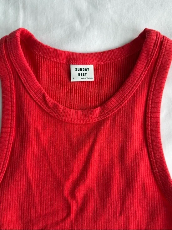 Sunday Best Red Ribbed Cropped Racerback Tank - Picture 2 of 3